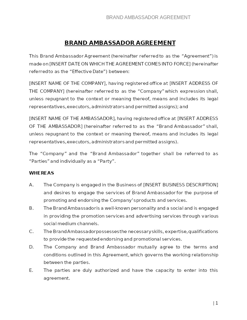 BRAND AMBASSADOR AGREEMENT