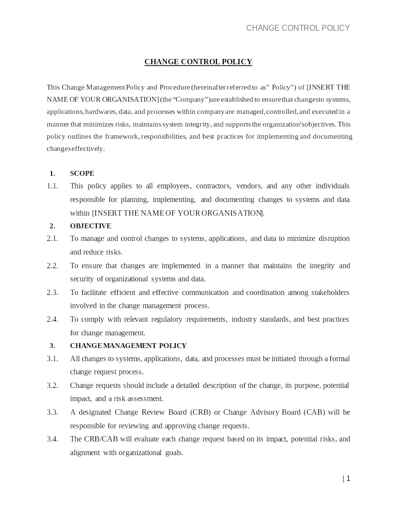 CHANGE CONTROL POLICY