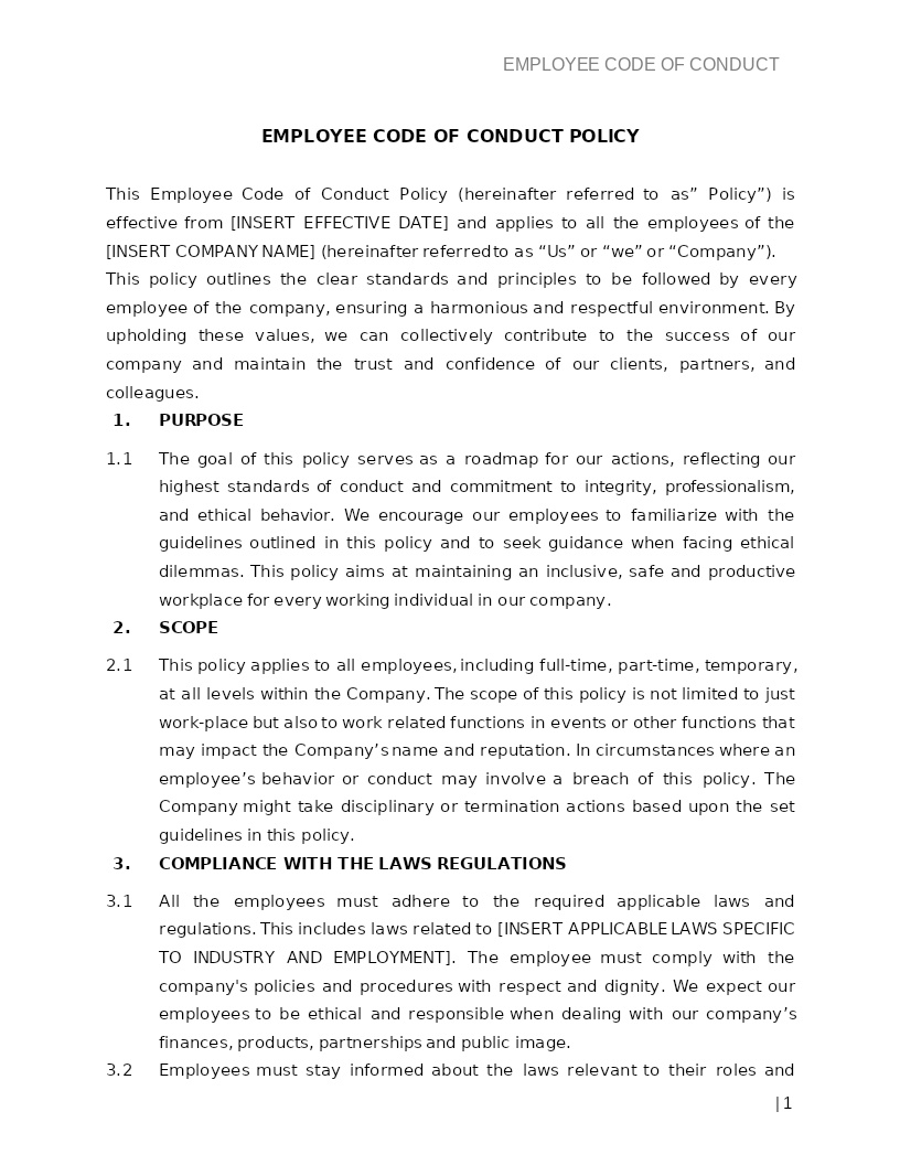 EMPLOYEE CODE OF CONDUCT POLICY