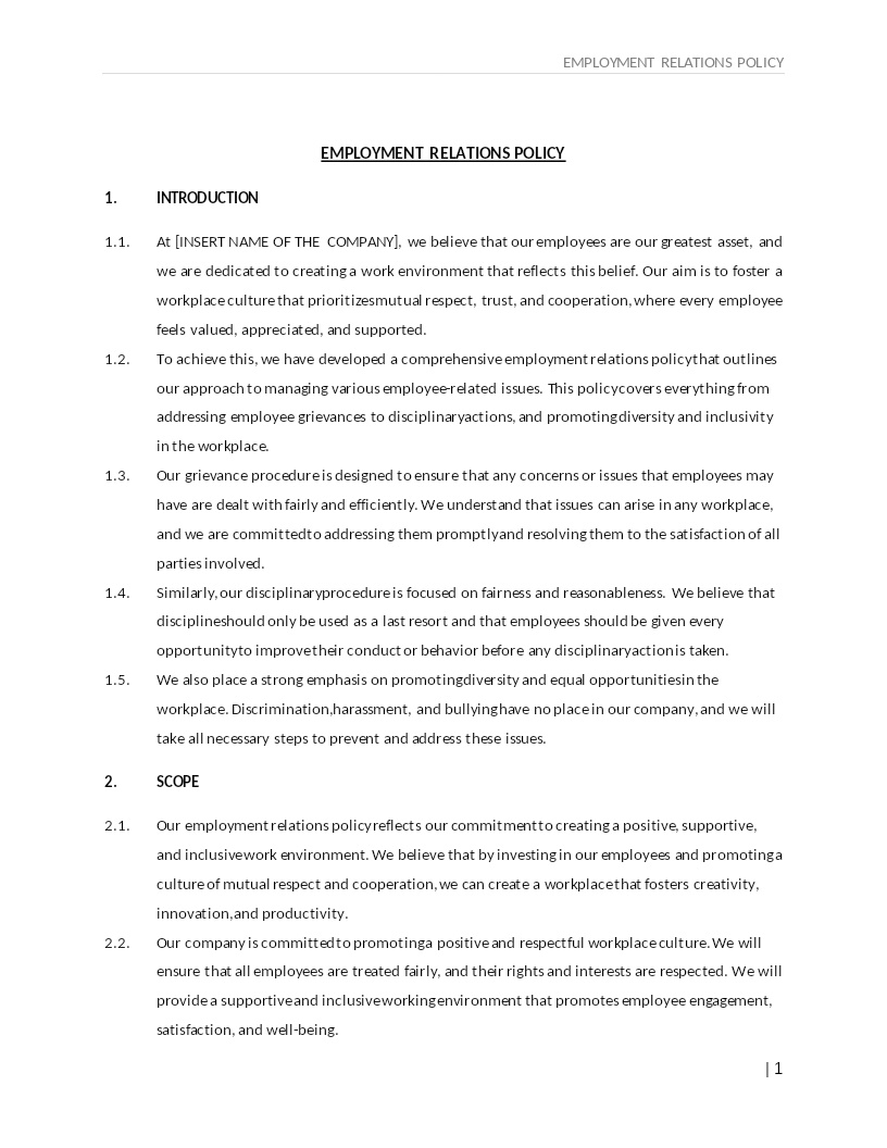 EMPLOYMENT RELATIONS POLICY