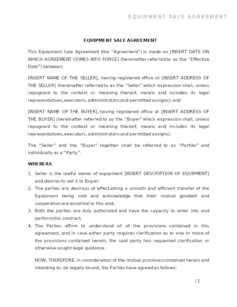 EQUIPMENT SALE AGREEMENT