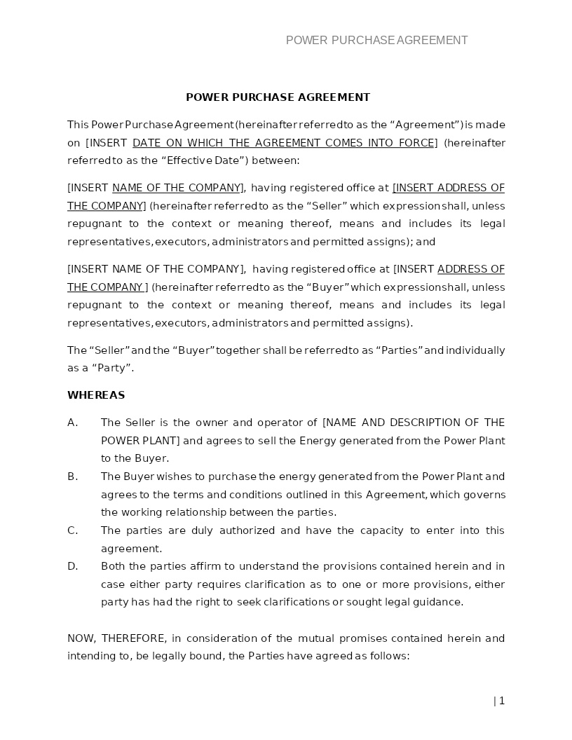 POWER PURCHASE AGREEMENT