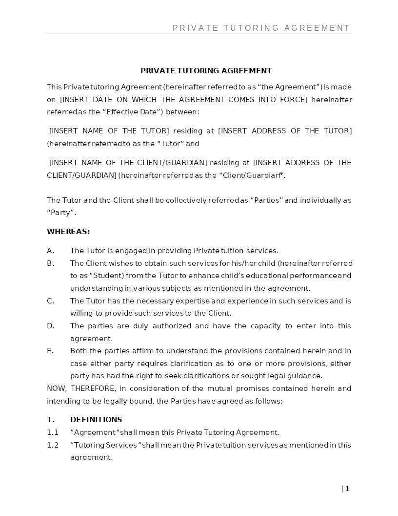PRIVATE TUTORING AGREEMENT
