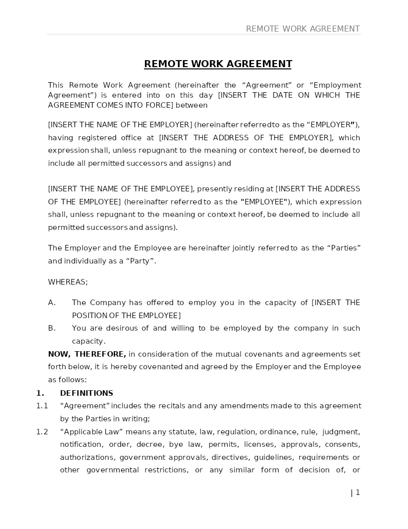 REMOTE WORK AGREEMENT