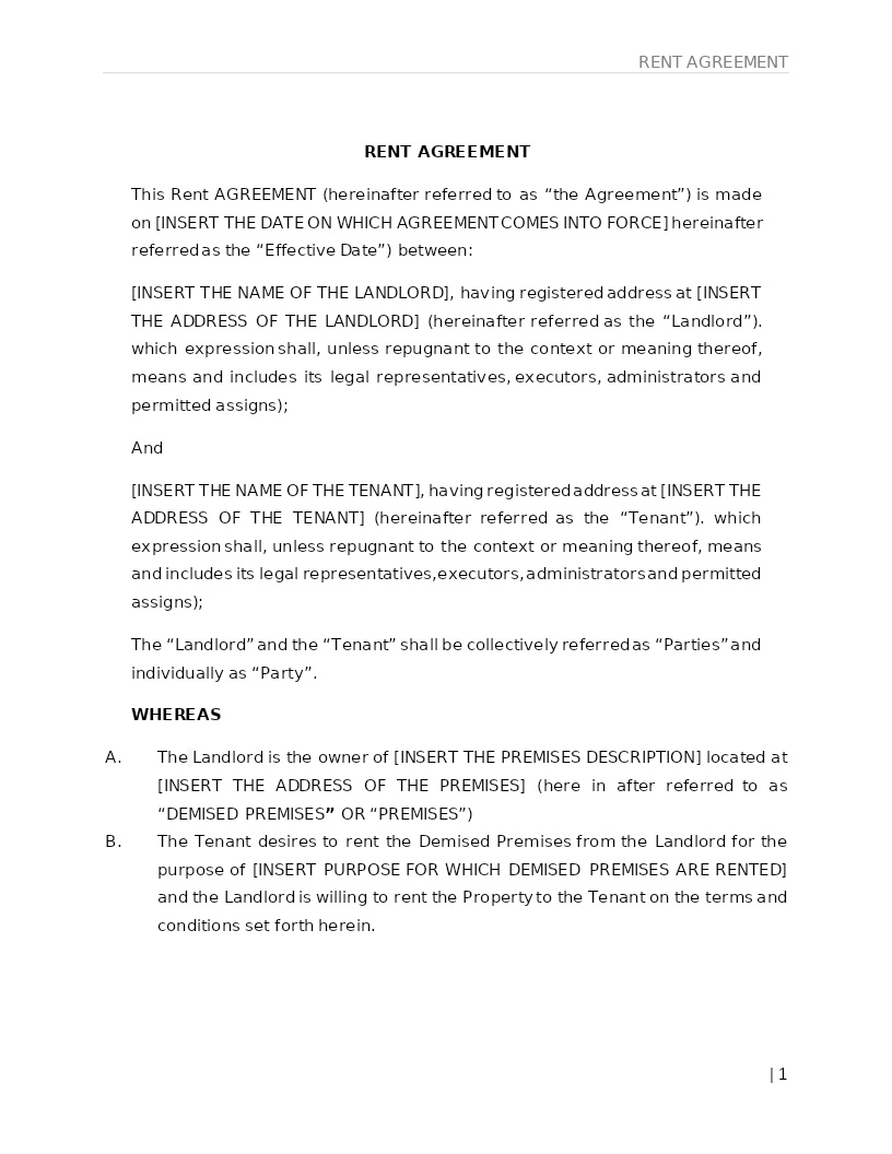 RENT AGREEMENT