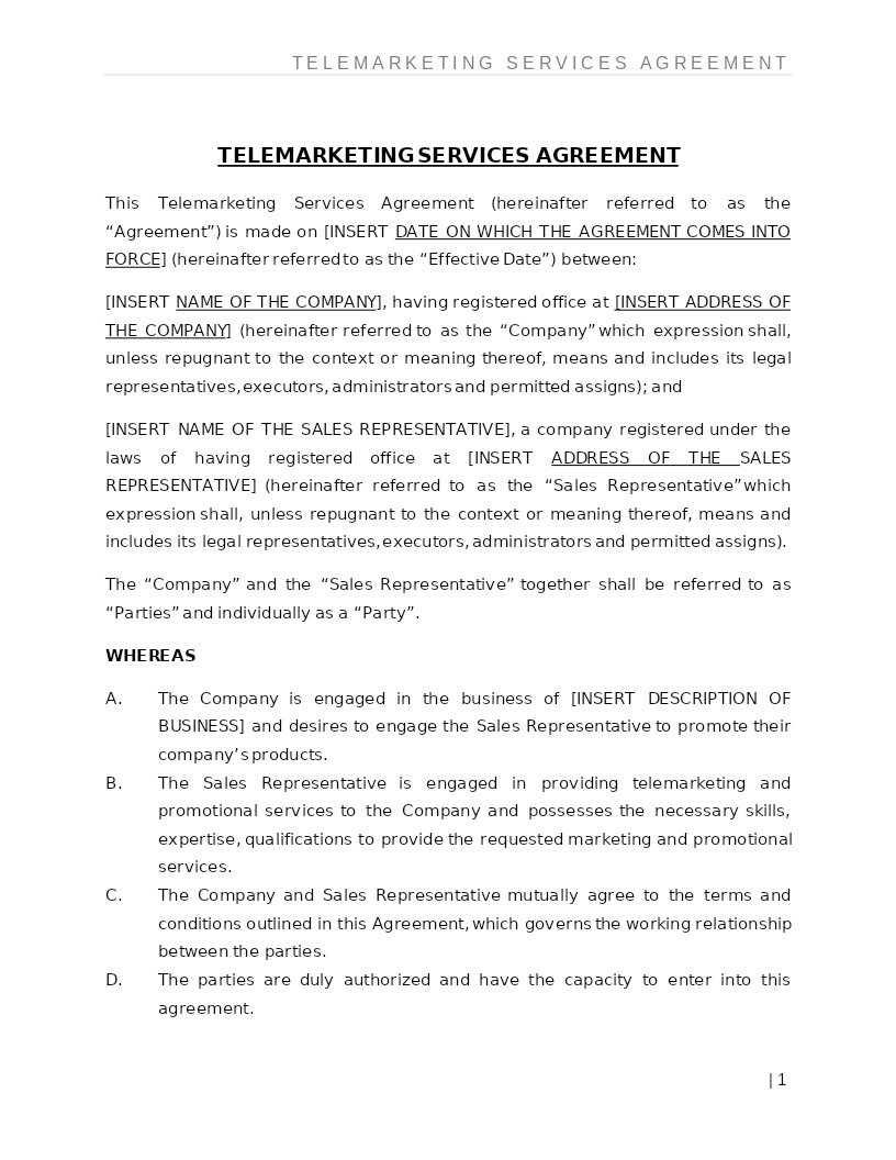 TELEMARKETING SERVICES AGREEMENT